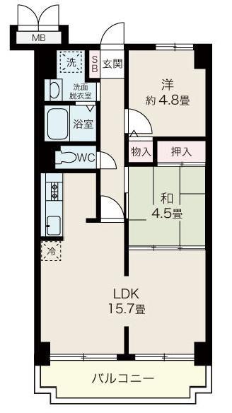 ユニハイム魚崎Ⅰ号棟(2LDK/5階)の間取り写真