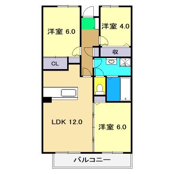 イーリスハイツC棟(3LDK/3階)の間取り写真