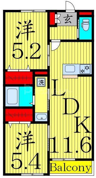 足立区中央本町3丁目(2LDK/1階)の間取り写真