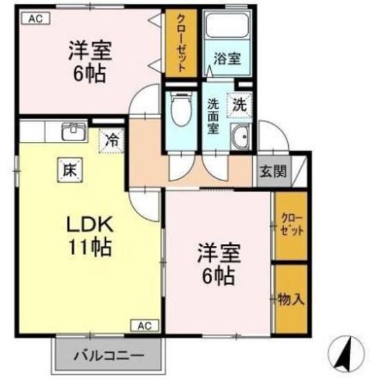 エソール長楽寺A棟(2LDK/1階)の間取り写真