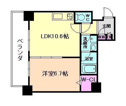 リオ城北(1LDK/2階)の間取り写真