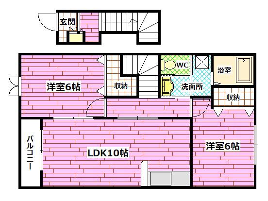 プラシードB(2LDK/2階)の間取り写真