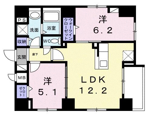 リバーサイド奥浅草(2LDK/4階)の間取り写真