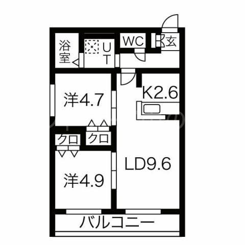 アルファスクエア平岸4条(2LDK/2階)の間取り写真