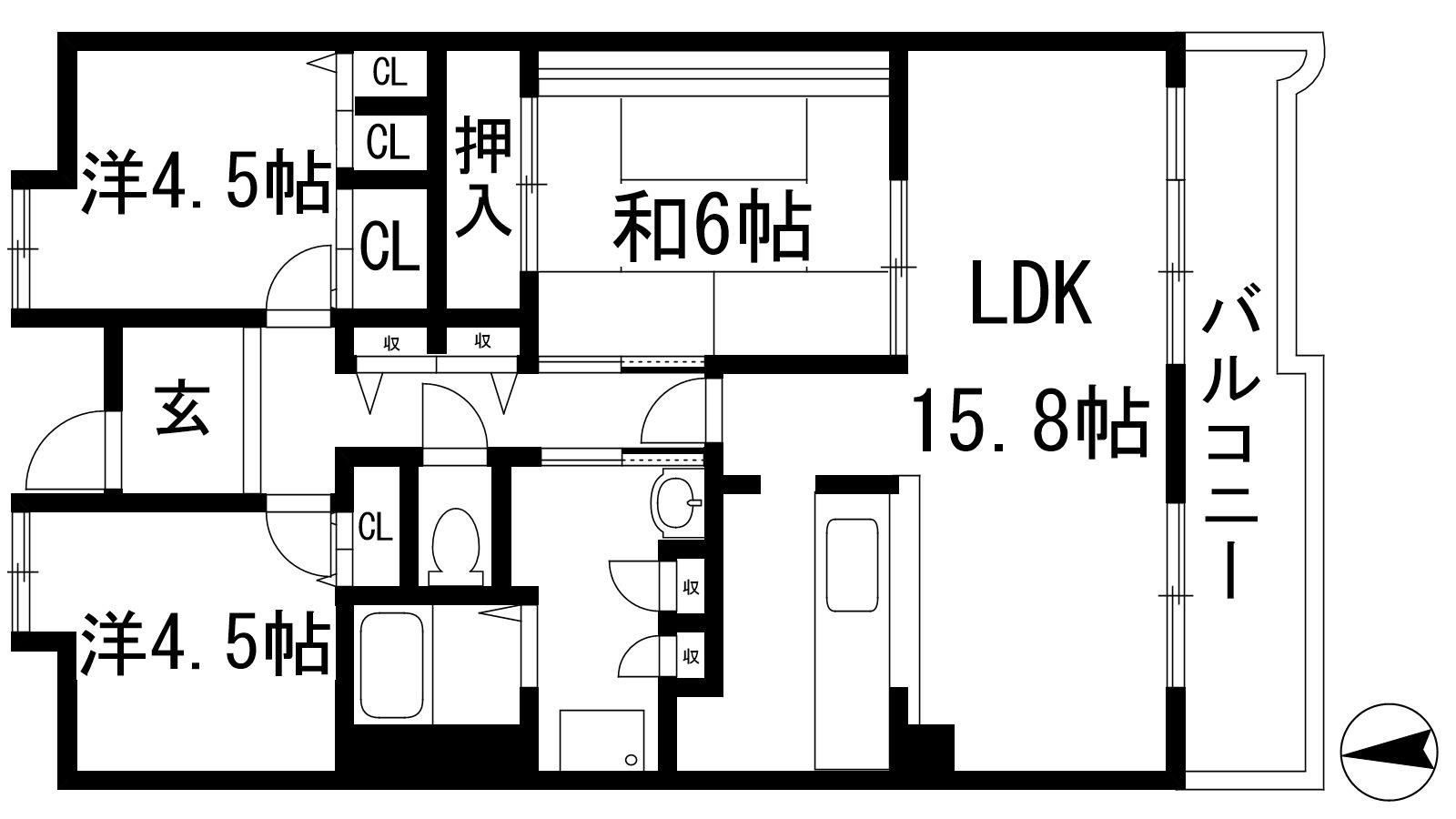 アルビス伊丹千僧12号棟(3LDK/1階)の間取り写真