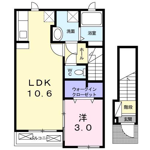 プラシードS(1LDK/2階)の間取り写真