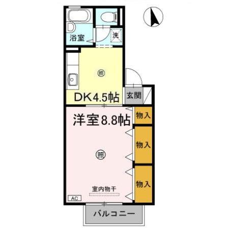 ドミール古川(1DK/2階)の間取り写真
