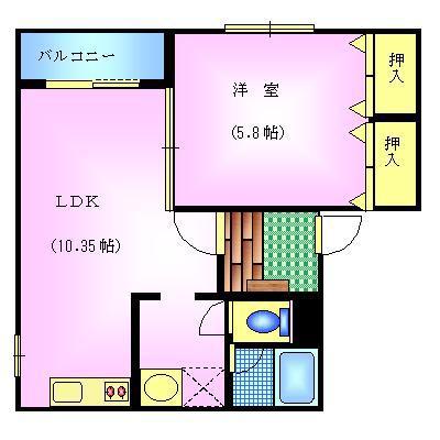 プロージェ佐野(1LDK/2階)の間取り写真