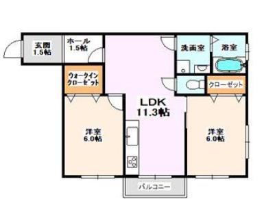 甲子園フラット(2LDK/3階)の間取り写真