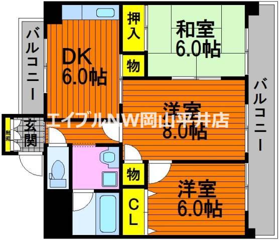 サンパレスK(3DK/1階)の間取り写真