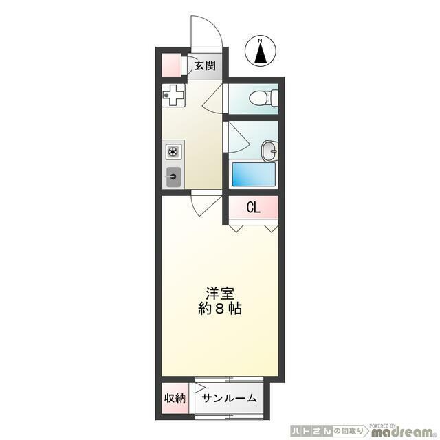 フィルビレッヂ(1K/1階)の間取り写真