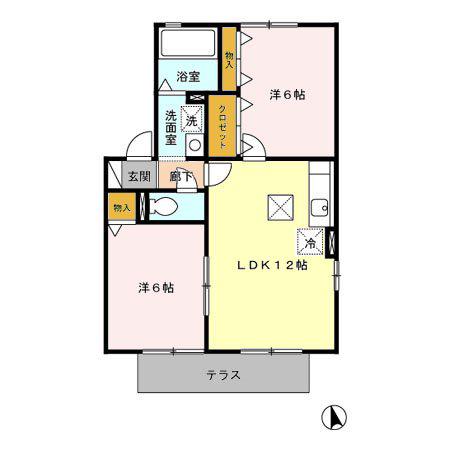 サニーハイツ田園 A棟(2LDK/1階)の間取り写真