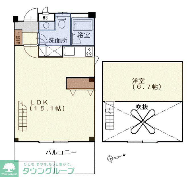 メイクスF棟(1LDK/2階)の間取り写真