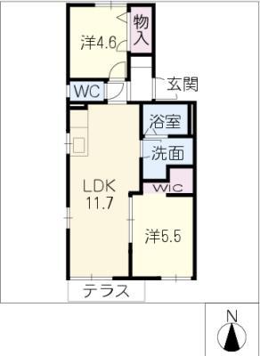 CASTORA棟(2LDK/1階)の間取り写真