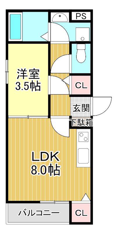 ラフィネ朝倉(1LDK/1階)の間取り写真