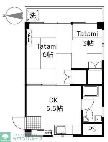 伏見ハイツ(2DK/5階)の間取り写真
