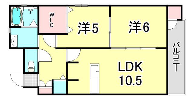 甲子園東行マンション(2LDK/4階)の間取り写真
