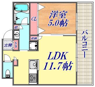 ワコーレ ザ・神戸トアロード(1LDK/5階)の間取り写真