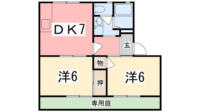 タウニィ上大野 B棟(2DK/1階)の間取り写真