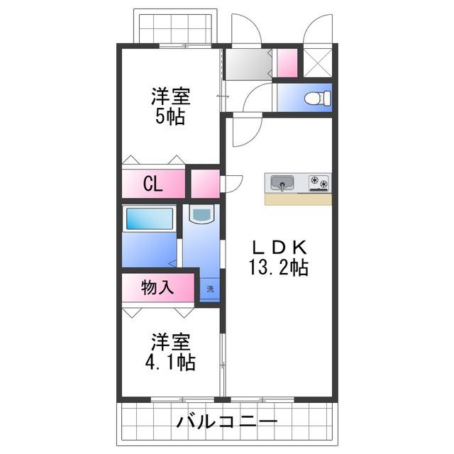 メゾンシュシュ大宮(2LDK/2階)の間取り写真