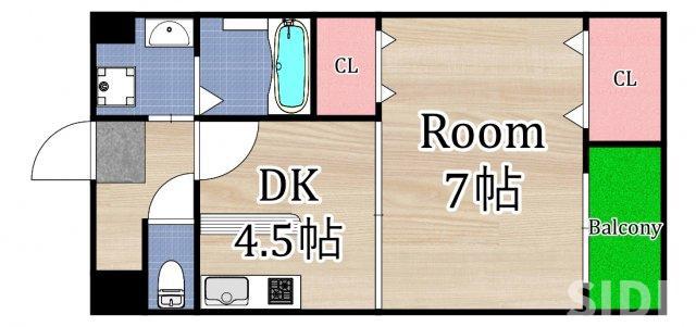 ベルダァー 番館(1DK/4階)の間取り写真