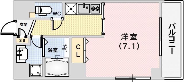 GRANVITA(1K/2階)の間取り写真