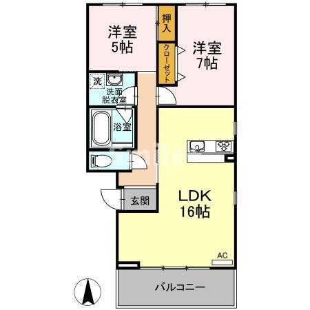 コートラベンダー北長瀬(2LDK/1階)の間取り写真