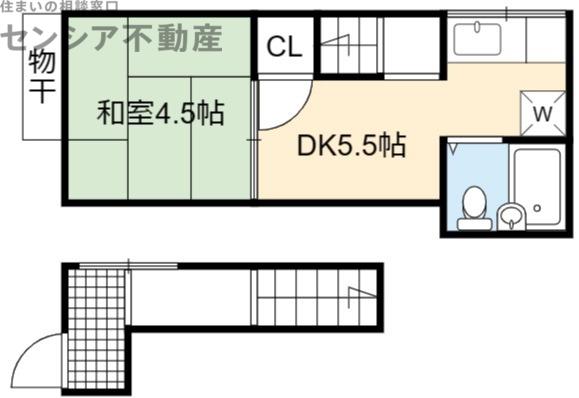 ウェルフェア蒲生(1DK/1階)の間取り写真