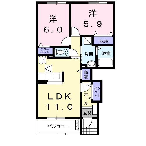 ビッグアイランドハーヴェストD(2LDK/1階)の間取り写真