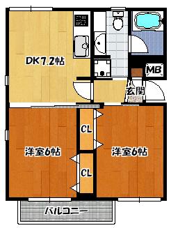 CLARITY武蔵小杉(2DK/2階)の間取り写真
