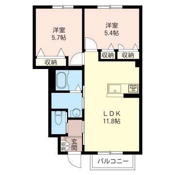 ヴィラ・エステート A(2LDK/1階)の間取り写真