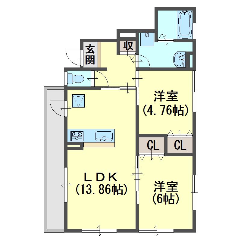 ロイヤル(2LDK/1階)の間取り写真