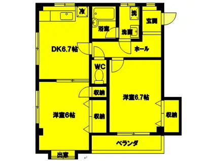 エクセルコート(2DK/2階)の間取り写真