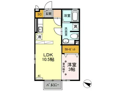 ミリュー・ヴィラージュ(1LDK/2階)の間取り写真