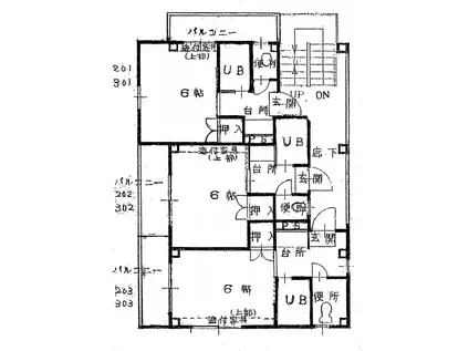 コーポM(1K/3階)の間取り写真