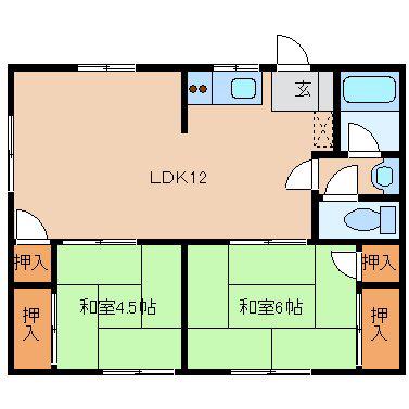 矢野第2コーポ(2LDK/1階)の間取り写真