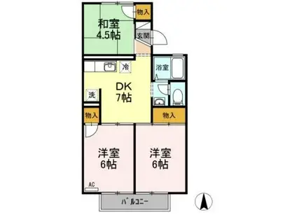 セジュール三島A棟(3DK/2階)の間取り写真