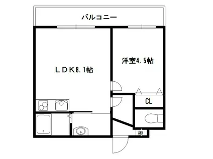 桃山HATCH(1LDK/1階)の間取り写真