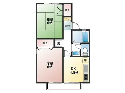 クイーンズ4(2DK/1階)の間取り写真