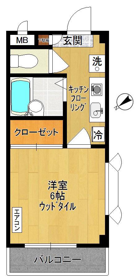 エスカレントII(1K/2階)の間取り写真