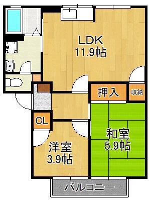ファミール真木B棟(2LDK/2階)の間取り写真