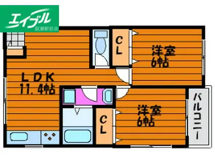 西山コンドミニアム(2LDK/3階)の間取り写真