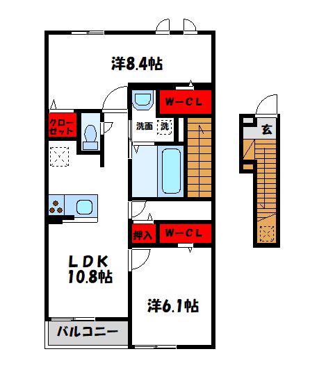 グラン・リーオJ(2LDK/2階)の間取り写真