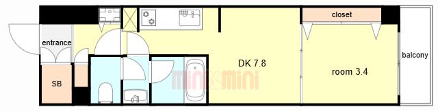 インプルーブ三宮イースト(1DK/7階)の間取り写真