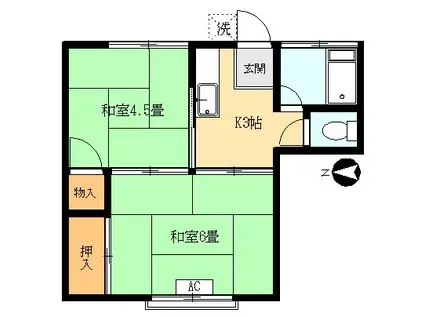 中山荘(2K/2階)の間取り写真