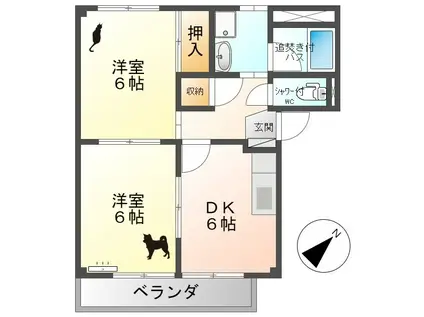 サープラスTWOリュミエール(2DK/1階)の間取り写真