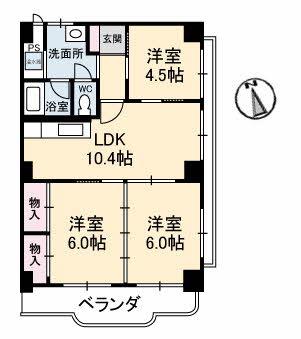 真締川ハイツ(3LDK/8階)の間取り写真
