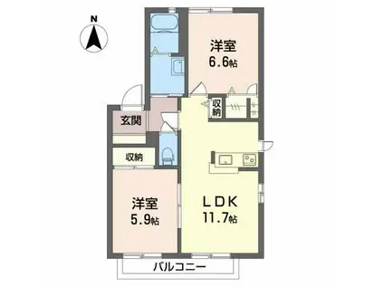 ディアス下土狩A棟(2LDK/1階)の間取り写真