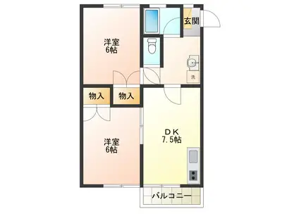 ナチュール西田(2DK/4階)の間取り写真