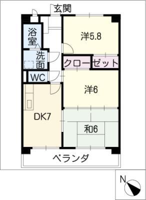 ラフィネ・ドミール(3DK/2階)の間取り写真